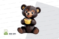 Cute brown teddy bear holding donut clipart PNG Product Image 1