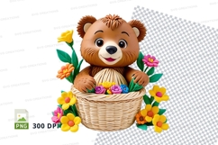 Cute teddy bear holding flower basket clipart png Product Image 1