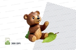 Cute brown teddy bear holding leaf clipart transparent PNG Product Image 1