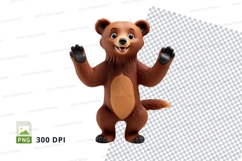Cute brown teddy bear waving clipart transparent PNG 300 DPI Product Image 1
