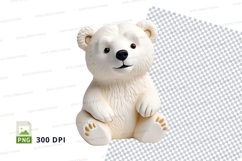 White polar bear plush toy sitting on blue checkered cloth c Product Image 1