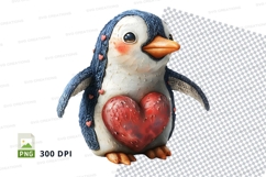 Cute penguin holding red heart clipart transparent PNG Product Image 1