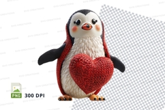 Cute penguin holding red knitted heart clipart PNG Product Image 1