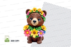 Cute teddy bear with flower crown clipart transparent PNG Product Image 1