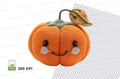 Handmade orange pumpkin knit clipart smiling face Halloween Product Image 1