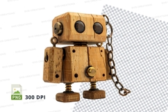 Wooden robot clipart isolated on transparent background PNG Product Image 1