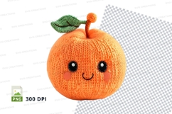 Cute knitted orange clipart smiling fruit character PNG Product Image 1