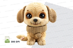 Cute brown puppy clipart sitting scarf isolated transparent Product Image 1