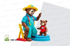 Teddy bear kids playing water park summer fun clipart Product Image 1