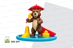 Cute bear holding umbrella in rain clipart transparent PNG Product Image 1