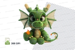 Green crochet dragon toy clipart isolated on white 300 DPI P Product Image 1