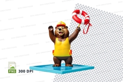Cartoon monkey lifeguard holding red float summer beach safe Product Image 1