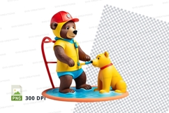 Child teddy bear riding toy car with golden retriever clipar Product Image 1