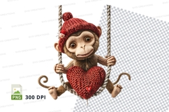 Cute red monkey clipart swinging on rope isolated transparen Product Image 1