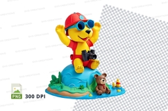 Cartoon teddy bear with camera on summer island clipart png Product Image 1
