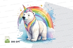 Polar bear rainbow unicorn clipart, happy arctic animal fant Product Image 1