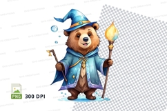 Cartoon bear holding lantern in snowy winter night clipart Product Image 1