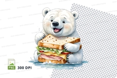 Cute polar bear holding sandwich clipart illustration Product Image 1