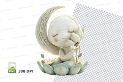 Sleeping teddy bear clipart on lily pad with moon Product Image 1