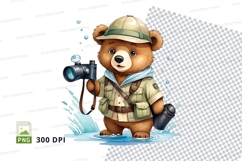 Cute teddy bear photographer clipart in water adventure Product Image 1