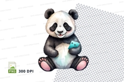 Cute panda clipart holding toy heart isolated on white Product Image 1