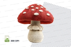 Handmade red knitted mushroom clipart PNG high detail Product Image 1
