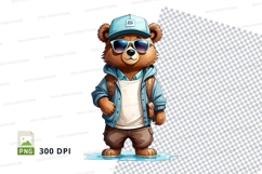 Cute teddy bear clipart with sunglasses and cap on skateboar Product Image 1