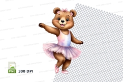 Cute teddy bear ballerina clipart dancing pink tutu transpar Product Image 1