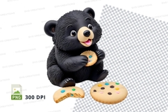 Cute cartoon bear eating donut clipart transparent PNG Product Image 1