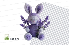 Handmade knitted bunny toy with lavender flowers clipart PNG Product Image 1