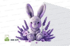 Cute purple bunny clipart sitting in lavender flowers png Product Image 1