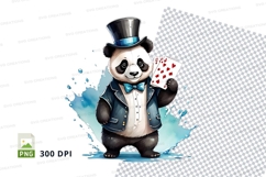 Cute panda playing cards in top hat clipart png Product Image 1