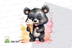 Cute cartoon bear eating ice cream clipart png illustration Product Image 1