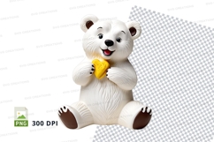 Cute white polar bear plush toy holding lemon clipart PNG Product Image 1