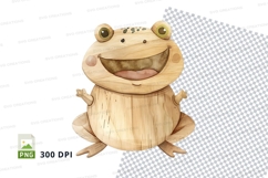 Wooden frog clipart happy cartoon character isolated PNG Product Image 1