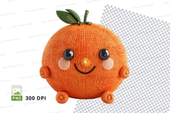 Cute knitted orange fruit clipart smiling face vector PNG Product Image 1