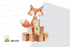 Cute fox clipart on gold bars stack isolated 300 DPI PNG Product Image 1