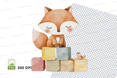 Cute fox sleeping on gift boxes clipart png illustration Product Image 1