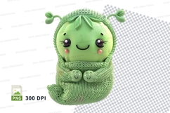 Cute green monster clipart PNG happy knitted plush toy Product Image 1