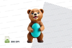 Cute brown teddy bear holding blue ball clipart PNG Product Image 1