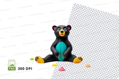 Cute black bear clipart sitting with colorful toys 300 DPI P Product Image 1