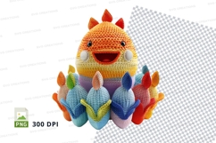 Cute crochet chicken toy holding colorful Easter eggs clipar Product Image 1