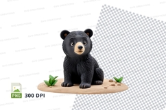 Cute black bear cub clipart sitting on wooden log isolated P Product Image 1