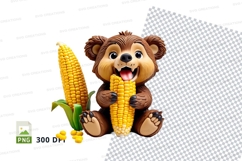 Cute teddy bear eating corn clipart isolated transparent bac Product Image 1