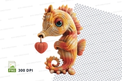 Cute crochet seahorse clipart with strawberry charm PNGwhite Product Image 1
