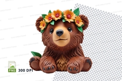 Cute brown teddy bear with floral crown clipart png Product Image 1