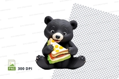 Cute black bear eating sandwich clipart transparent PNG Product Image 1