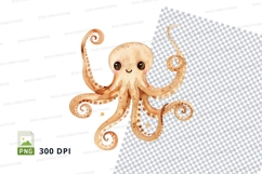 Cute cartoon octopus clipart transparent background illustra Product Image 1