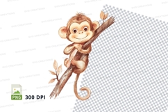 Cute monkey clipart hanging on bamboo isolated transparent P Product Image 1