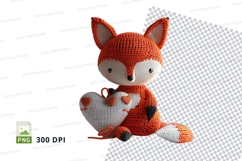 Cute crochet fox clipart sitting isolated transparent PNG Product Image 1